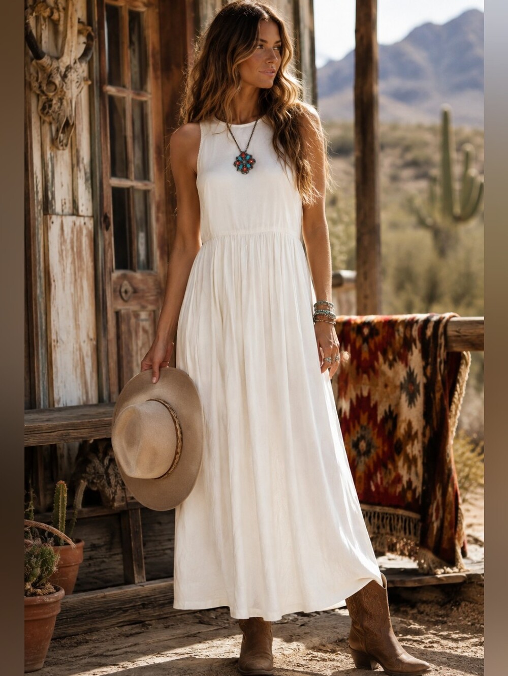 White Linen Blend Maxi Dress Sz 6 | Coastal Cottagecore Summer Western Boho